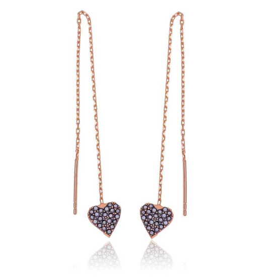 Gümüş Kalpli Zincir Bayan Küpe Gümüş Kalpli Zincir Bayan Küpe