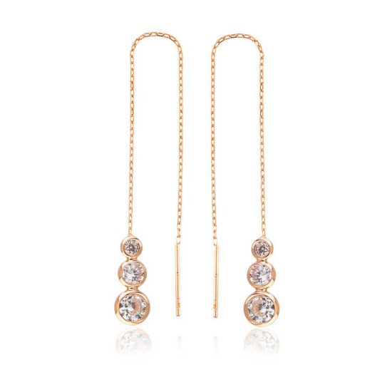 Gümüş Beyaz Taşlı Zincirli Küpe