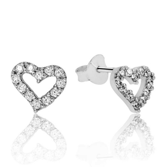 Gümüş Beyaz Kalpli Çivili Küpe Gümüş Beyaz Kalpli Çivili Küpe