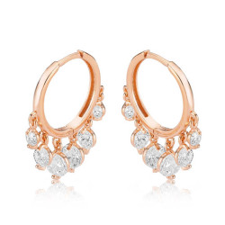 Gümüş Beyaz Taşlı Rose Halka Küpe