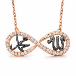 Gümüş Allah Muhammed Yazılı Sonsuzluk Kolye