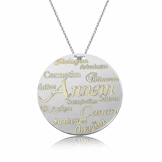 Gümüş Annem Yazılı Plakalı Bayan Kolye