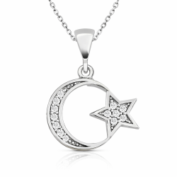 Gümüş Ay Yıldız Bayan Kolye