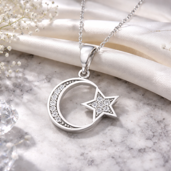 Gümüş Ay Yıldız Bayan Kolye Gümüş Ay Yıldız Bayan Kolye