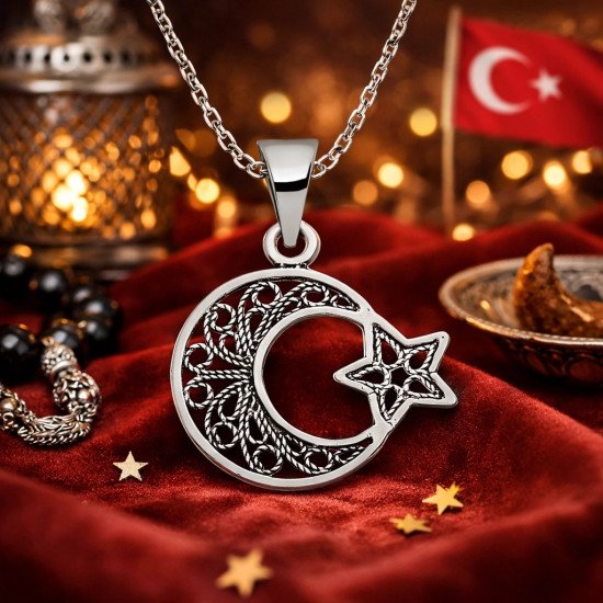 Gümüş Ay Yıldız Bayan Kolye Gümüş Ay Yıldız Bayan Kolye