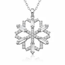 Gümüş Baget Taşlı Kar Tanesi Kolye