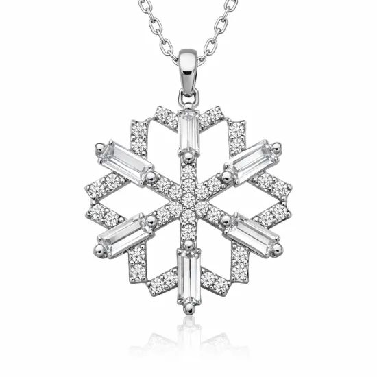 Gümüş Baget Taşlı Kar Tanesi Kolye