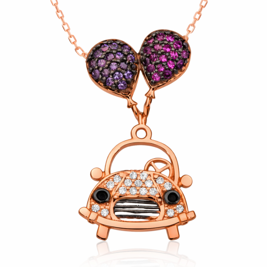 Gümüş Balonlu Araba Bayan Kolye