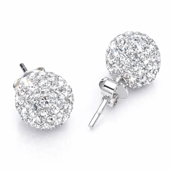 Gümüş Beyaz Taşlı Top Çivili Küpe