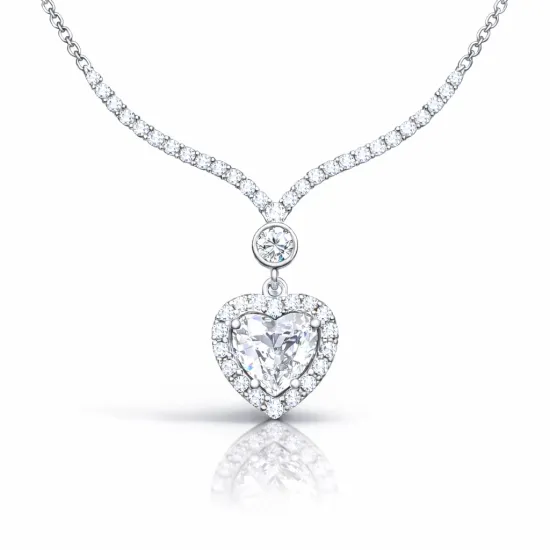 Gümüş Beyaz Zirkon Taşlı Kalp Kadın Kolye