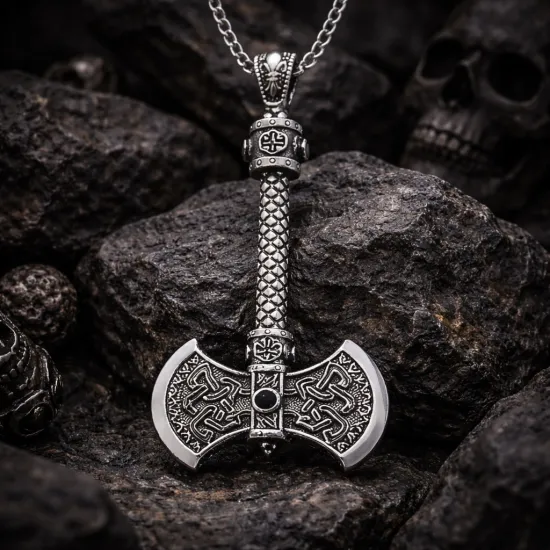 Gümüş Çift Taraflı Balta Kolye