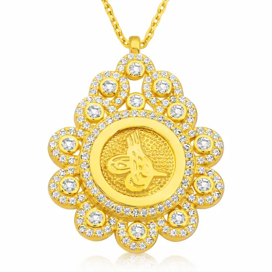 Gümüş Damla Çerçeveli Tuğra Bayan Kolye