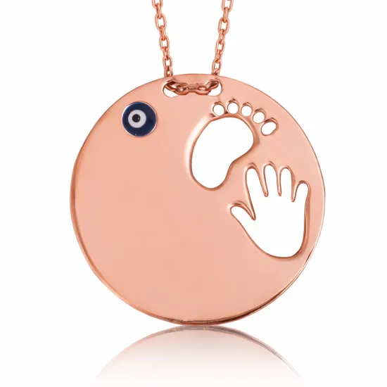 Gümüş El Ayak İzi Anne Bayan Kolye