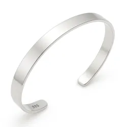 Gümüş Düz Erkek Kelepçe Bilezik