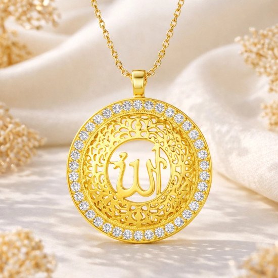 Gümüş Gold Allah Yazılı Kadın Kolye Gümüş Gold Allah Yazılı Kadın Kolye