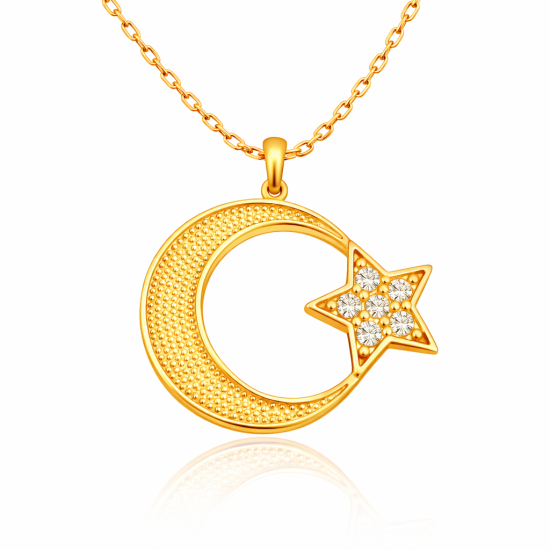 Gümüş Gold Ay Yıldız Kadın Kolye