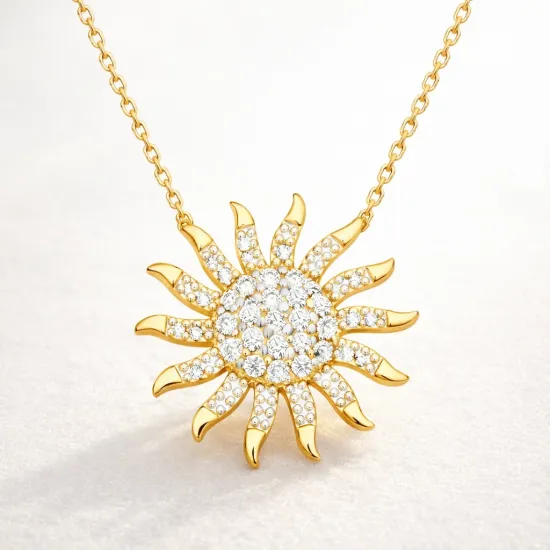 Gümüş Gold Güneş Kadın Kolye