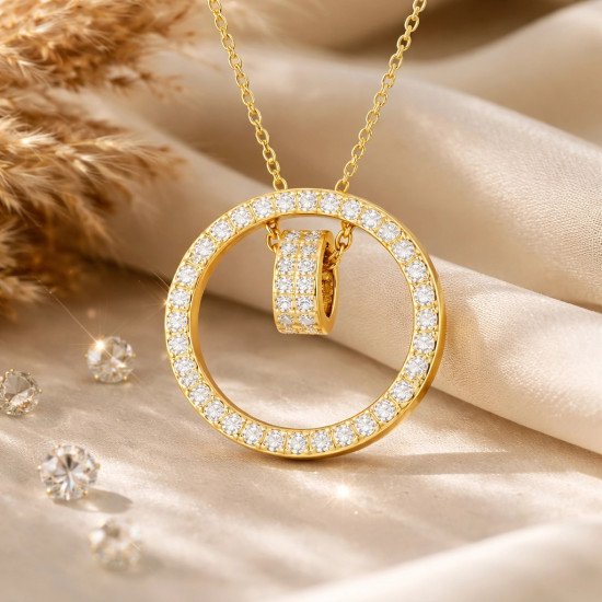 Gümüş Gold İç İçe Geçmiş Halka Kadın Kolye Gümüş Gold İç İçe Geçmiş Halka Kadın Kolye