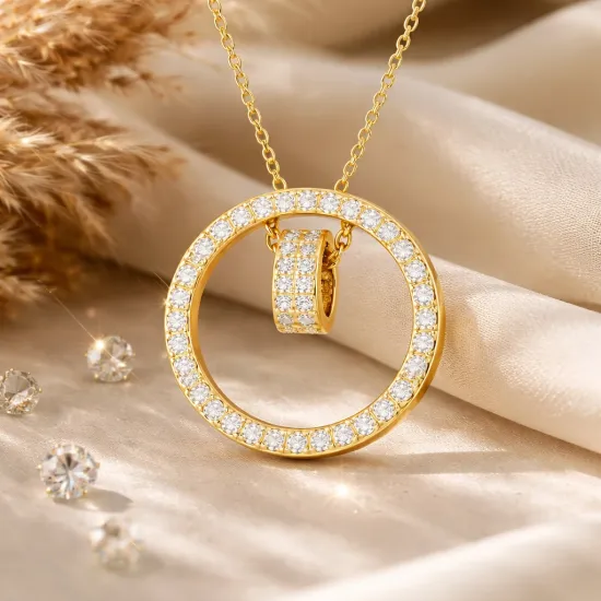 Gümüş Gold İç İçe Geçmiş Halka Kadın Kolye Gümüş Gold İç İçe Geçmiş Halka Kadın Kolye