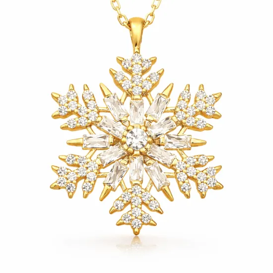 Gümüş Gold Kar Tanesi Kolye