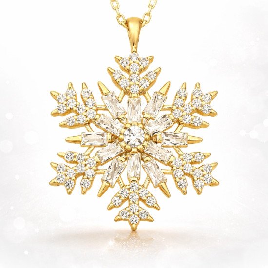 Gümüş Gold Kar Tanesi Kolye