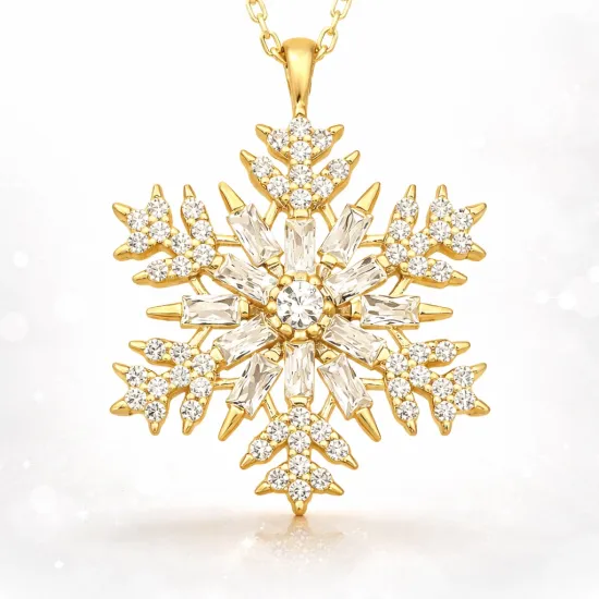 Gümüş Gold Kar Tanesi Kolye