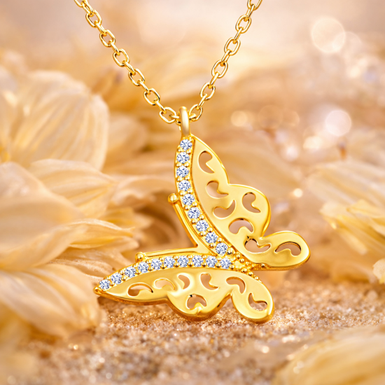 Gümüş Gold Kelebek Bayan Kolye