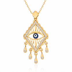 Gümüş Gold Nazarlı Göz Kadın Kolye