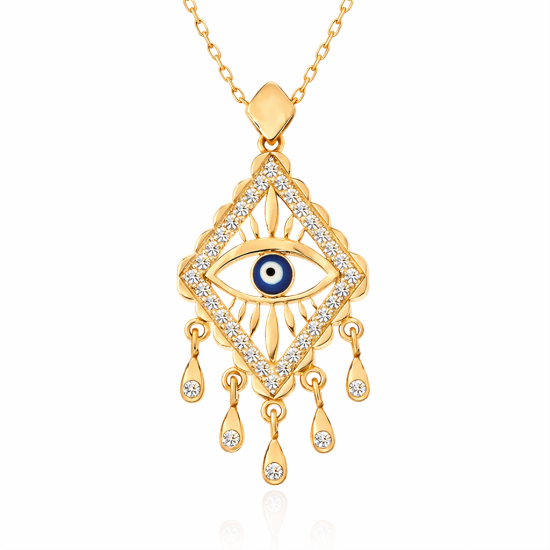 Gümüş Gold Nazarlı Göz Kadın Kolye