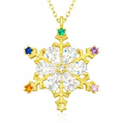 Gümüş Gold Renkli Taşlı Kar Tanesi Kadın Kolye