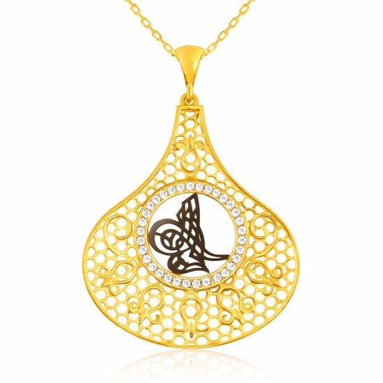 Gümüş Gold Tuğra Bayan Kolye Gümüş Gold Tuğra Bayan Kolye