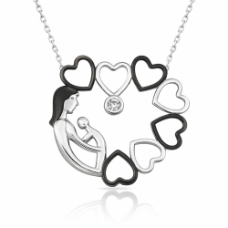 Gümüş Kalp Çemberi Anne Çocuk Bayan Kolye