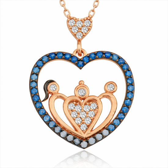 ​Gümüş Rose Kalpli Aile Bayan Kolye