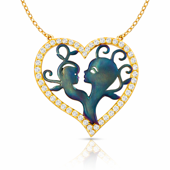 Gümüş Kalpli Anne Çocuk Kolyesi