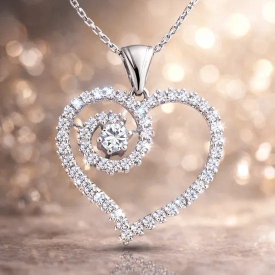 Gümüş Kalpli Bayan Kolye