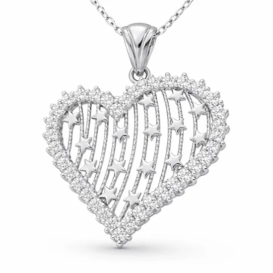 Gümüş Kalpli Bayan Kolye