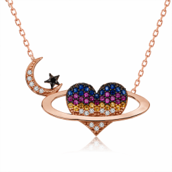 Gümüş Kalpli Gezegen Bayan Kolye