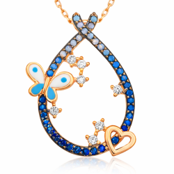 Gümüş Kalpli Ve Kelebekli Damla Kolye