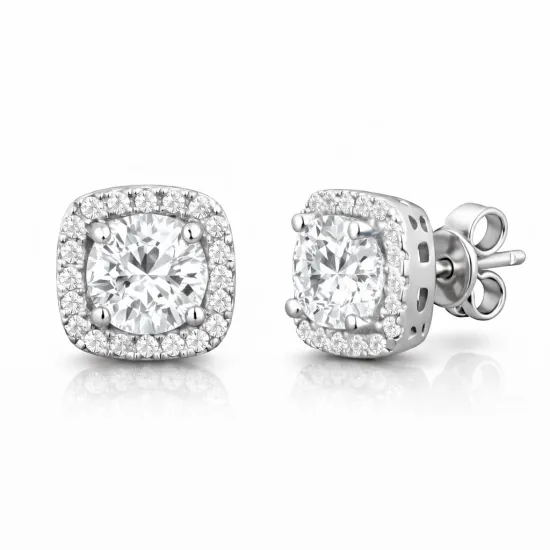 Gümüş Kare Montür Pırlanta Çivilii Modeli Küpe