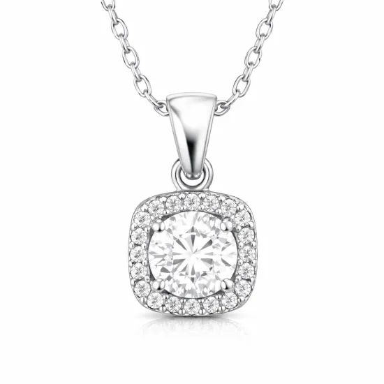 Gümüş Kare Montür Tek Taş Kadın Kolye