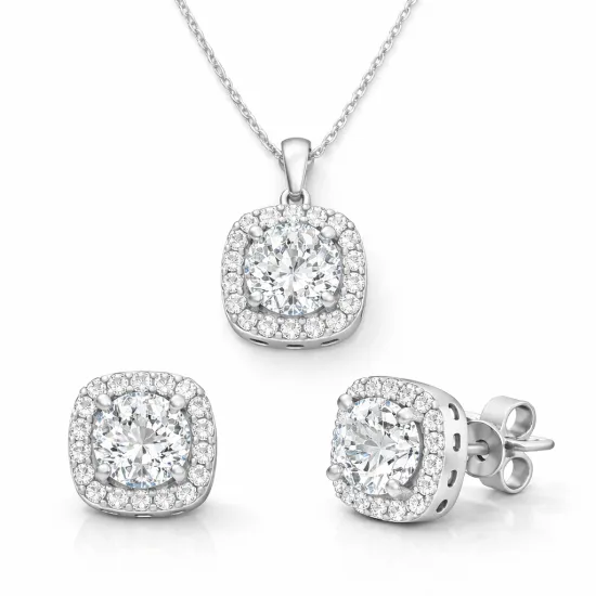 Gümüş Kare Montür Tek Taş Kadın Set