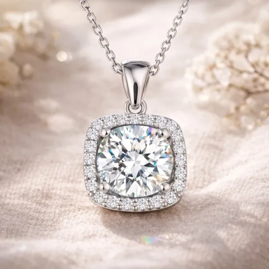 Gümüş Kare Montür Tek Taş Kolye