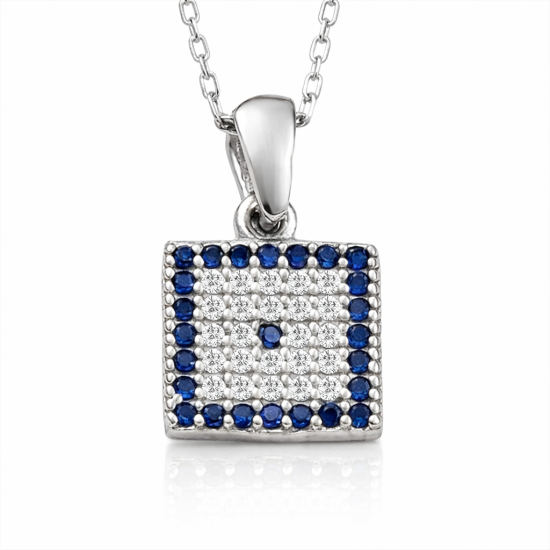 Gümüş Kare Nazar Kadın Kolye