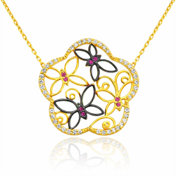 Gümüş Kelebek Çiçeği Bayan Kolye