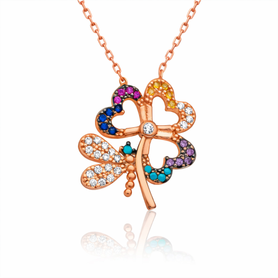 Gümüş Kelebekli Yonca Kolye