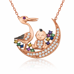 Gümüş Leylek Ve Bebek Bayan Kolye