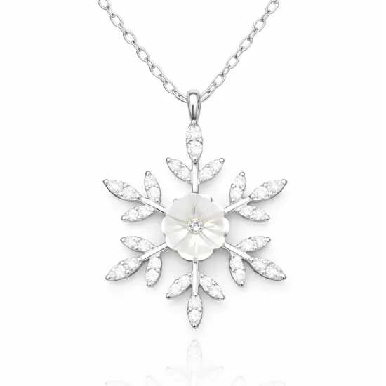 Gümüş Manolya Çiçeği Kar Tanesi Kadın Kolye