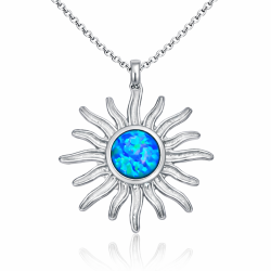 ​Gümüş Mavi Opal Taşlı Güneş Kadın Kolye