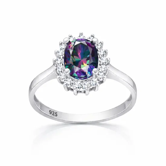 Gümüş Mistik Topaz Taşlı Oval Kadın Yüzük