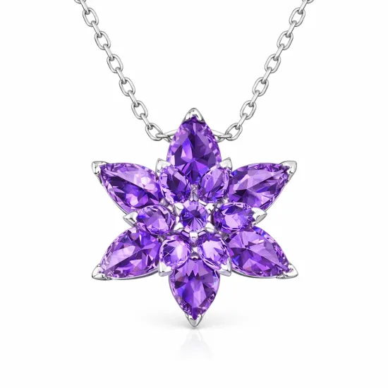 Gümüş Mor Lotus Çiçeği Bayan Kolye